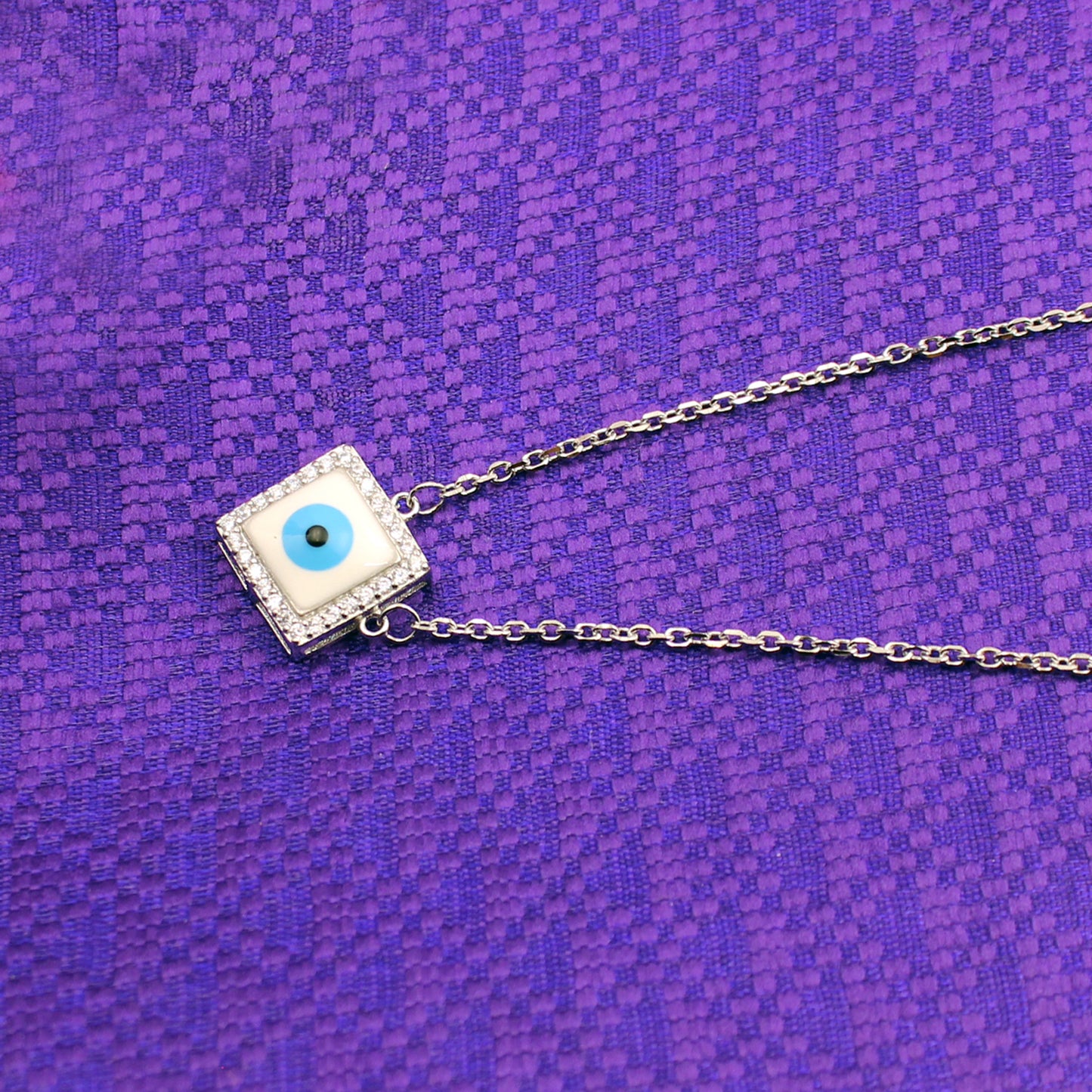 Silver Precious Square Evil Eye Pendant