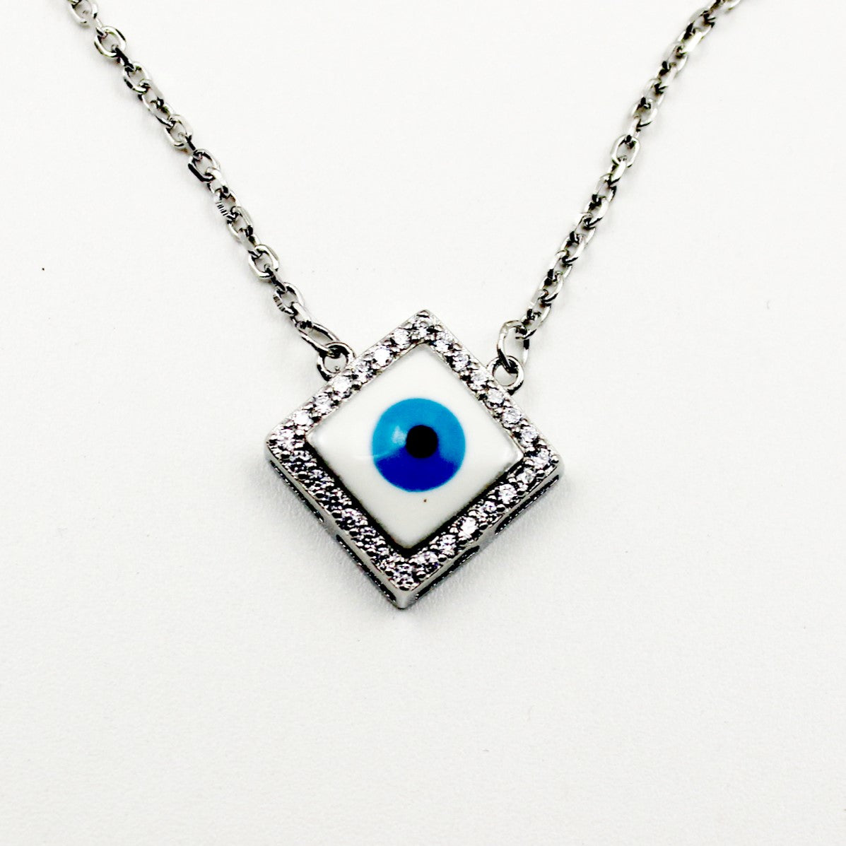 Silver Precious Square Evil Eye Pendant