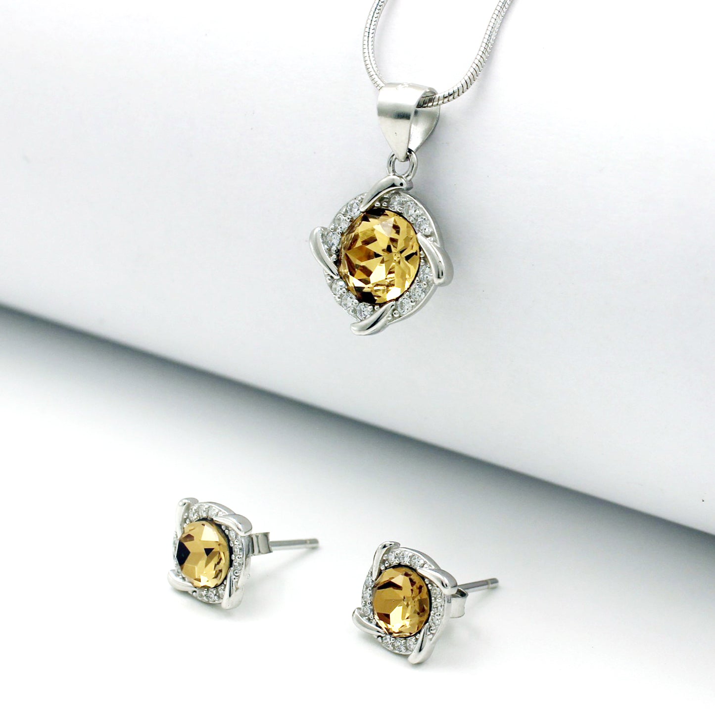 Silver Yellow Stone Floweret Set