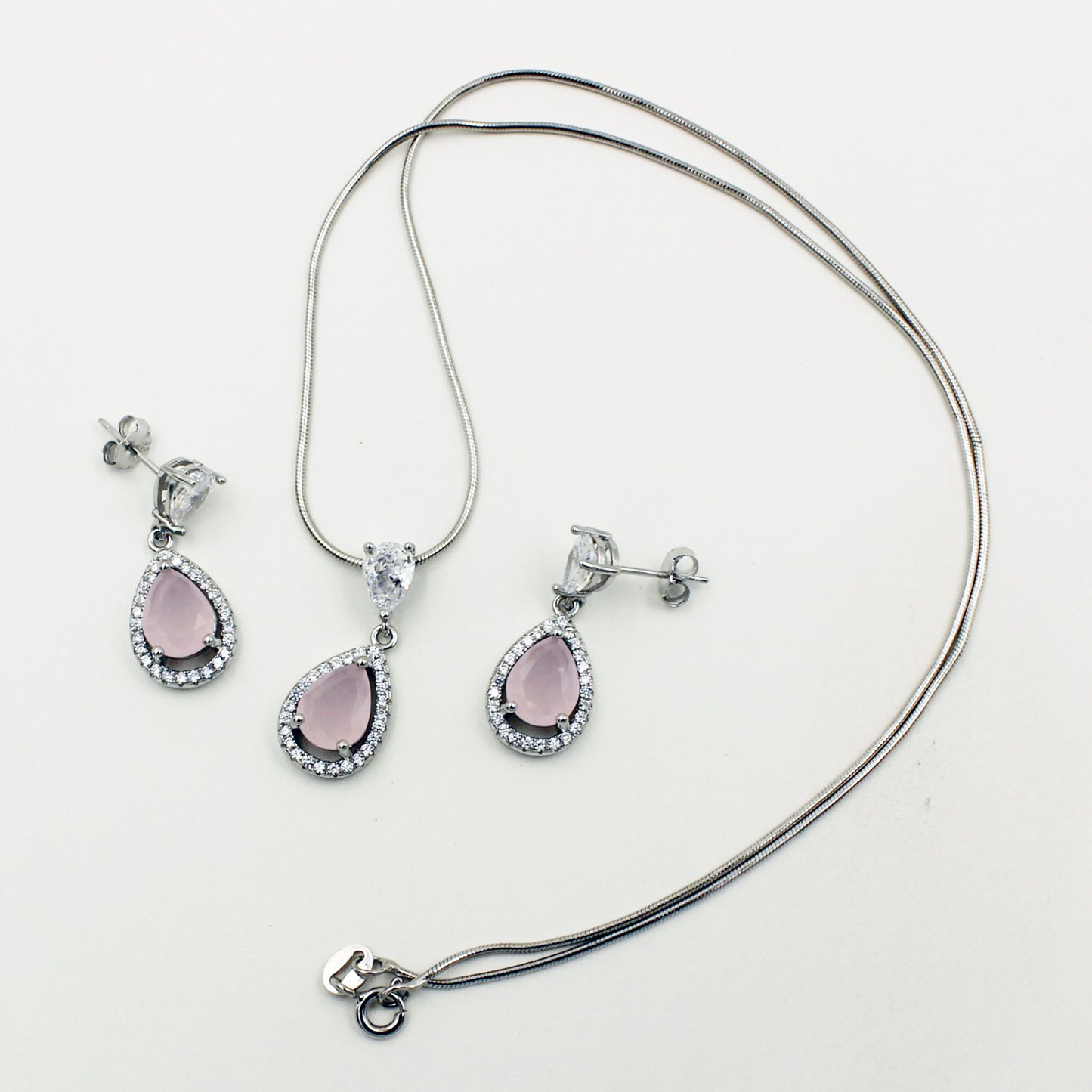 Real Silver Set with Baby Pink Stone