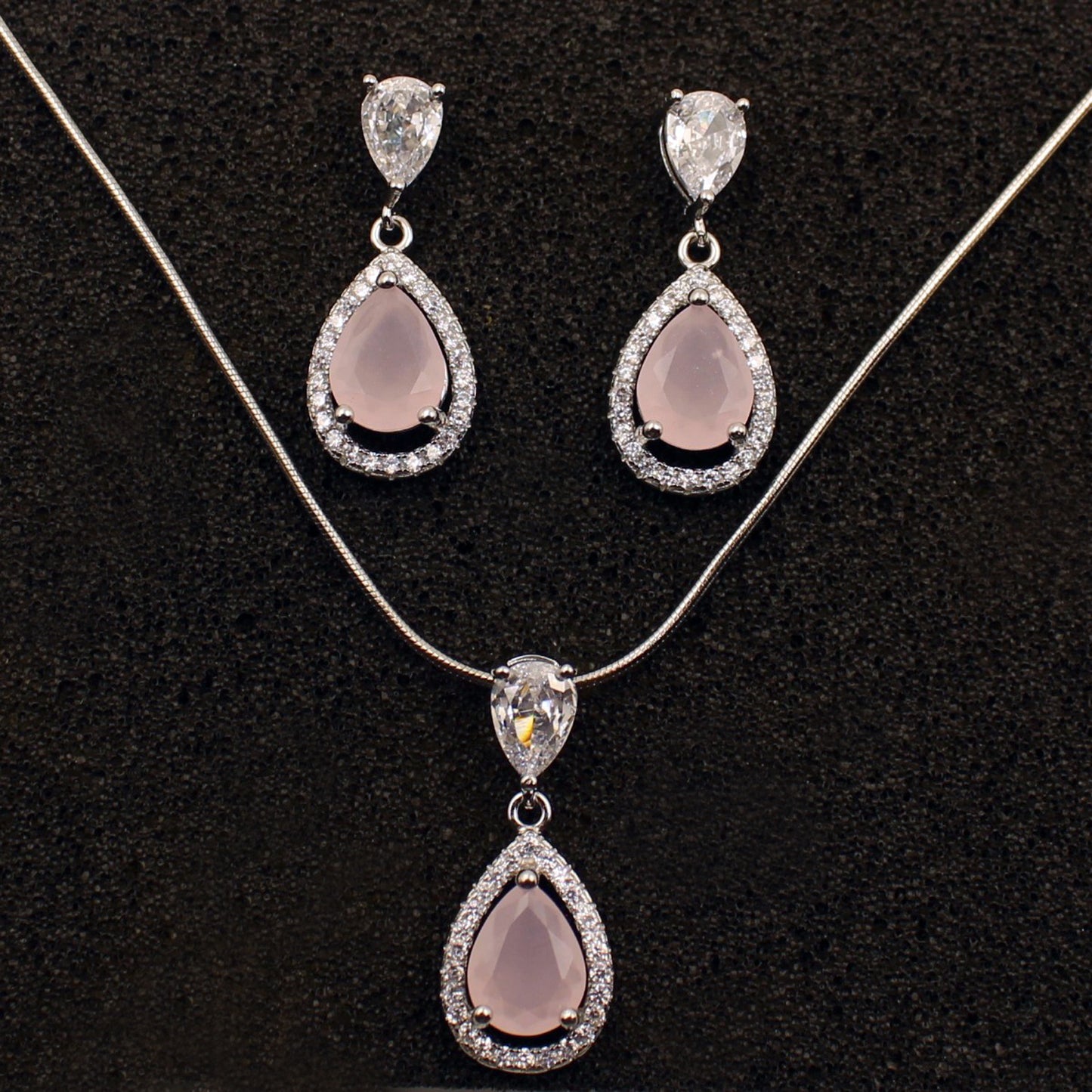 Real Silver Set with Baby Pink Stone
