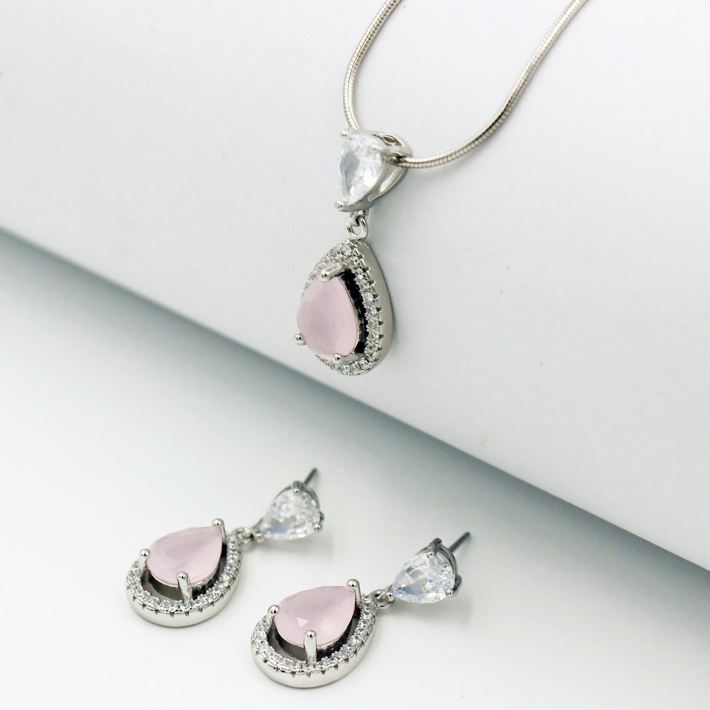 Real Silver Set with Baby Pink Stone