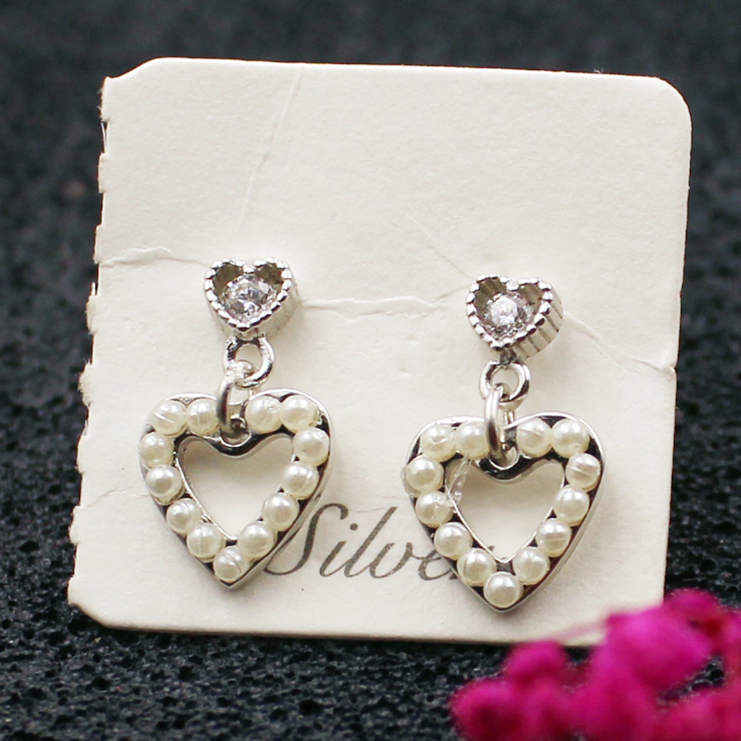 Silver Heart With Pearl tops