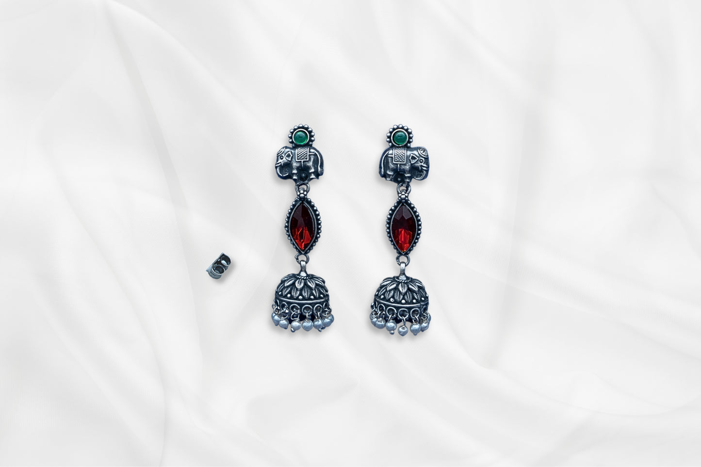 Regal Elephant Motif Oxidized Jhumkas