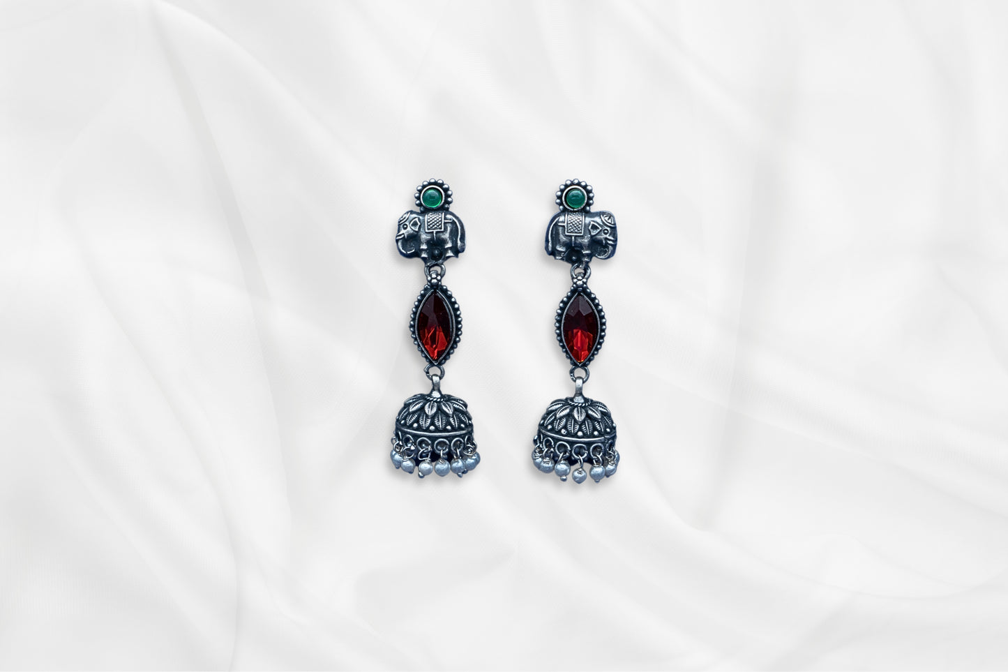 Regal Elephant Motif Oxidized Jhumkas