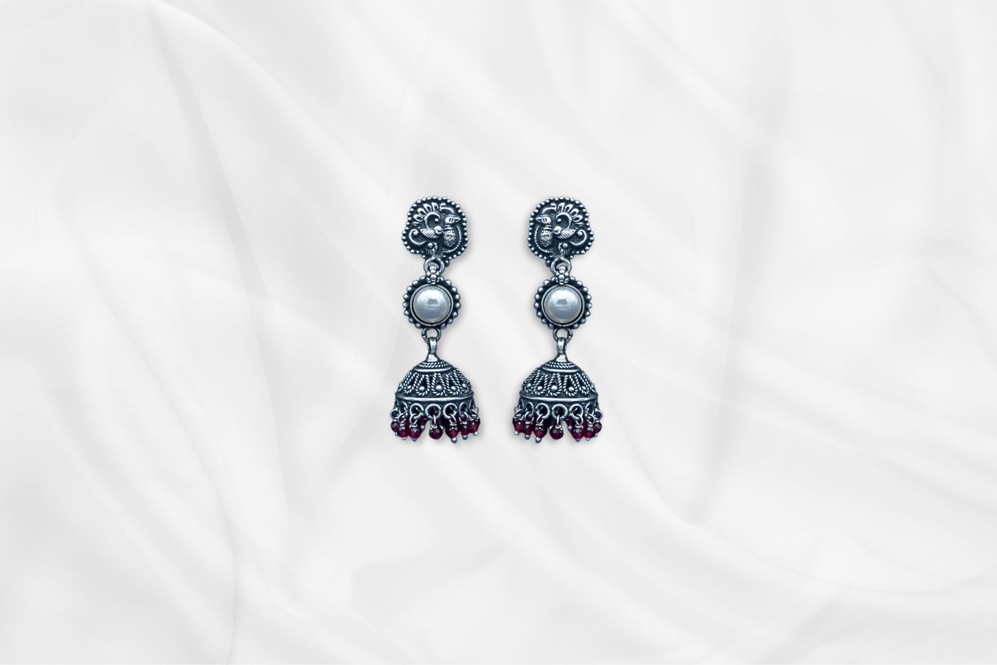 Pearl Glow Oxidized Antique Jhumkas