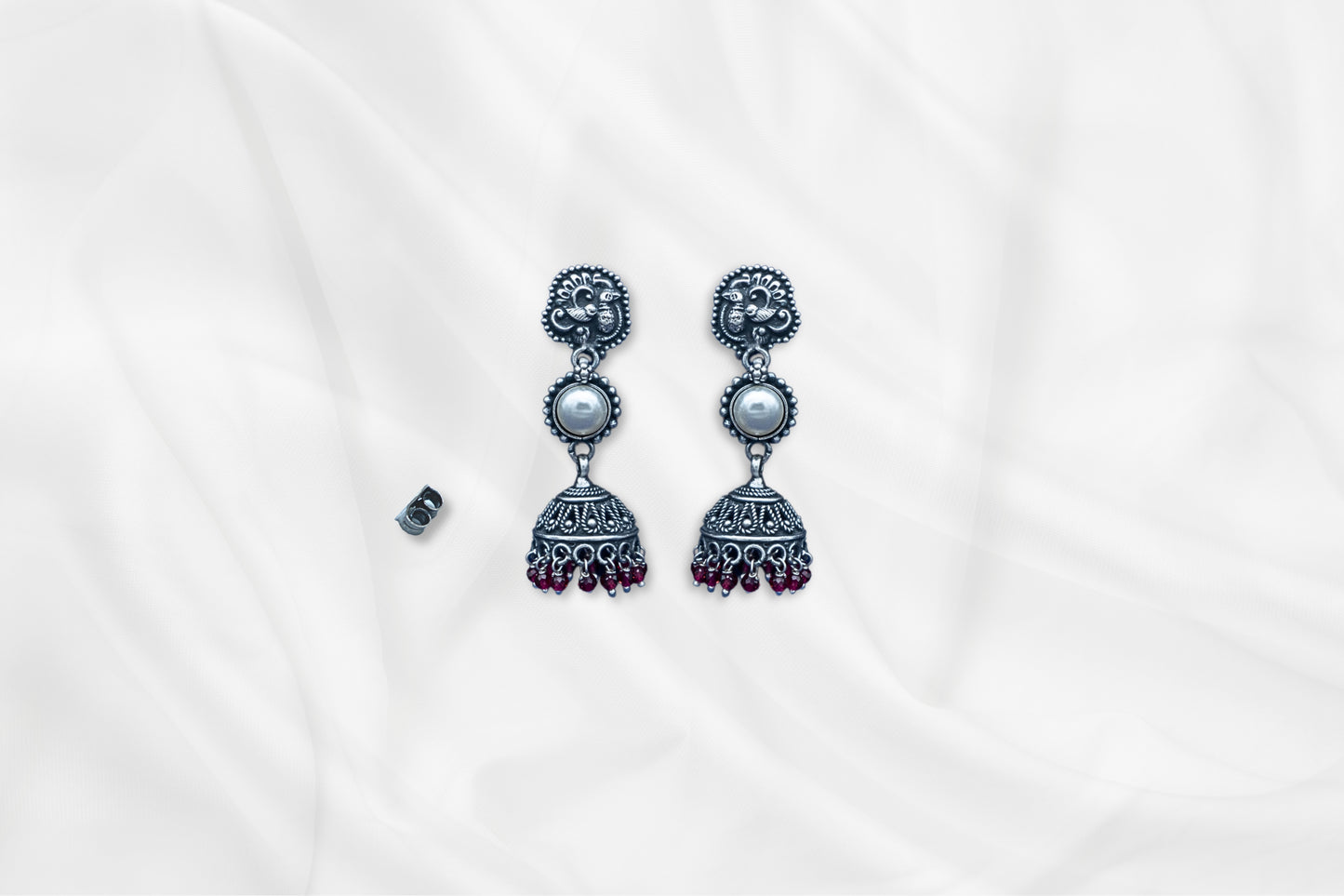 Pearl Glow Oxidized Antique Jhumkas