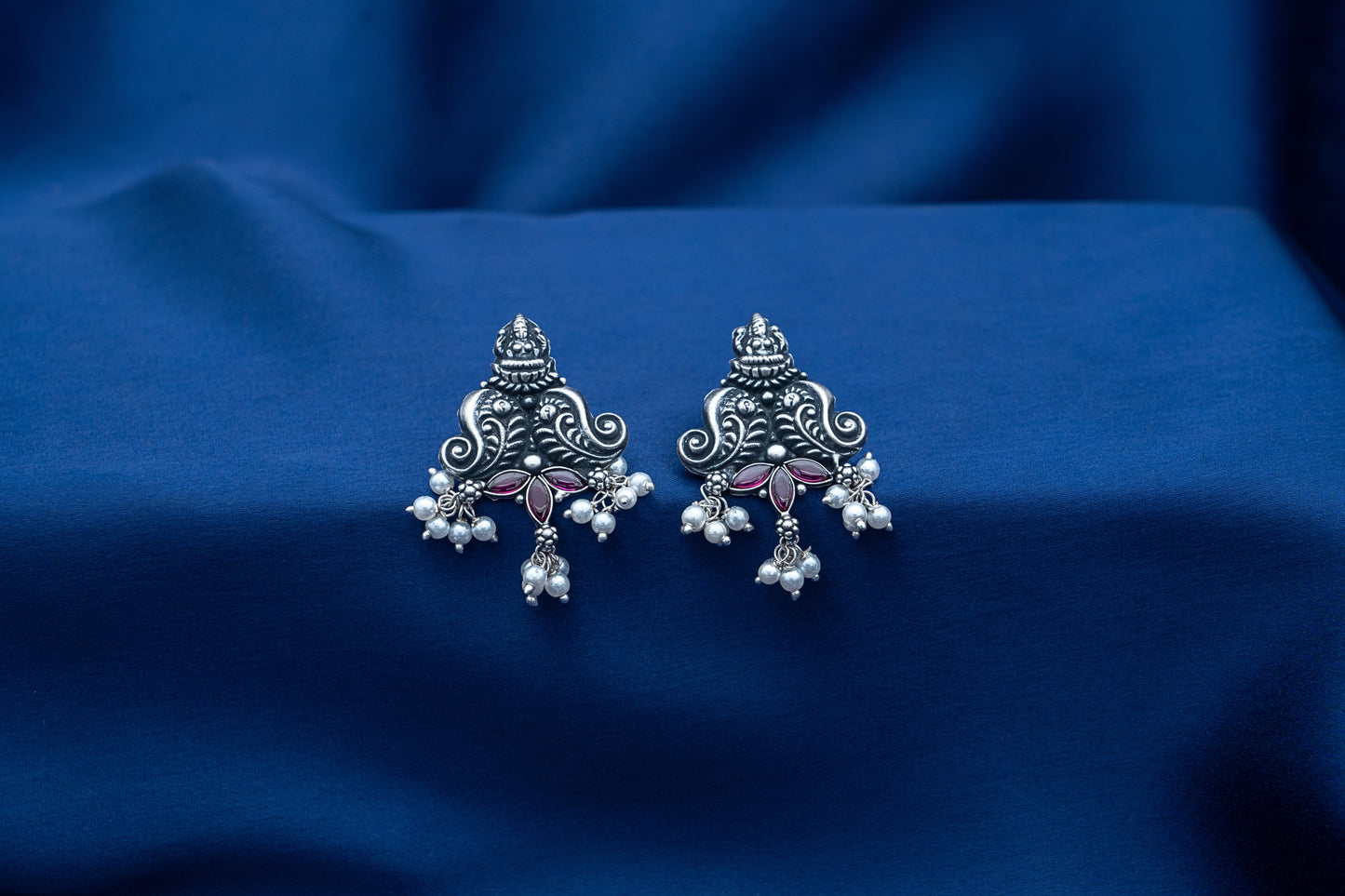 Antique Temple Earrings with Pearls And Ruby Stones