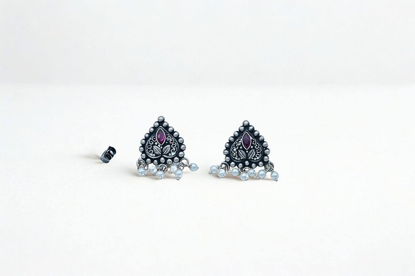 Antique Temple Earrings with Pearls And Ruby Stones