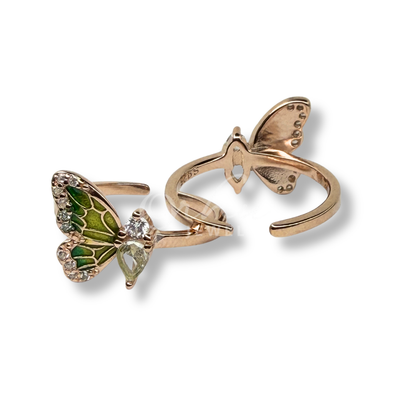 product image ORHU JEWEL 925 Sterling Silver Toe Ring for Women | Green Butterfly Adjustable Toe Ring with CZ | Open Band Minimal Foot Jewelry (Rose Gold Olive Green Butterfly)