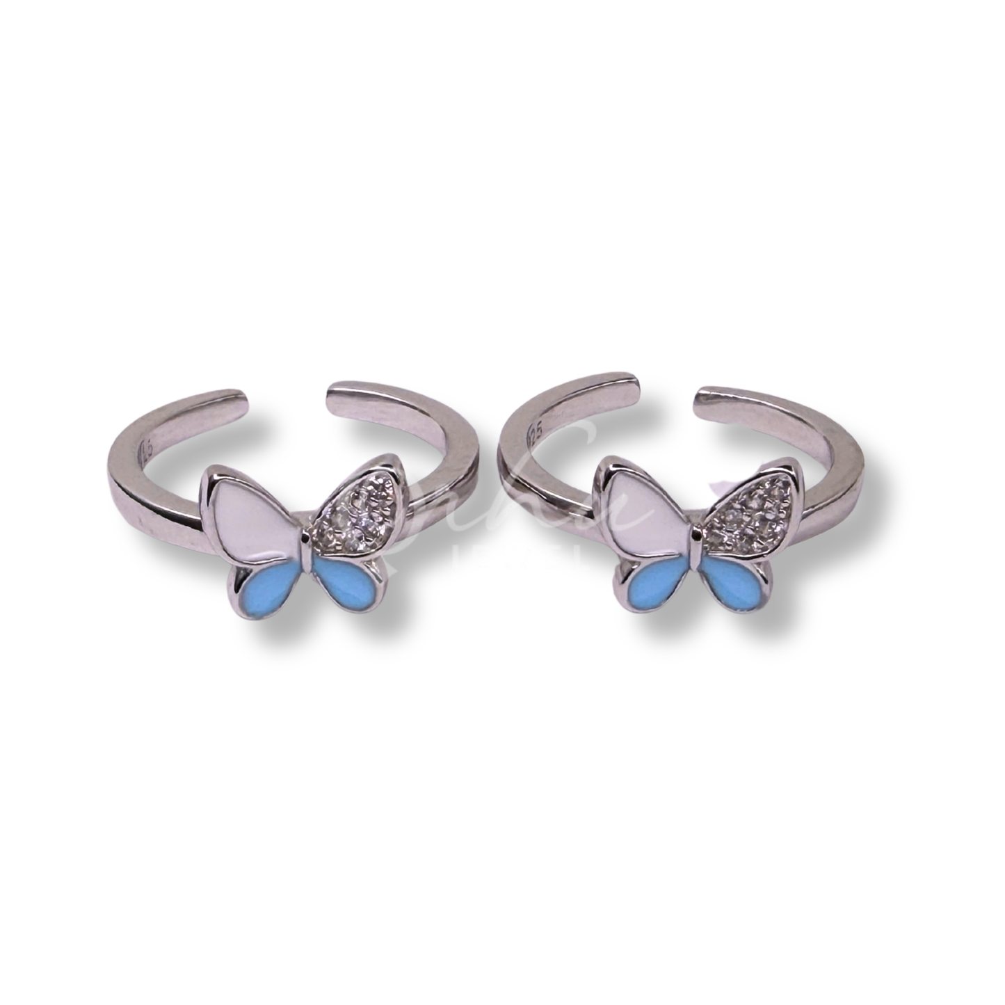 ORHU JEWEL 925 Sterling Silver Butterfly Toe Ring for Women | Adjustable Open Toe Ring | Blue Enamel CZ Design | Minimalist Foot Jewelry (Silver  Sky Blue Dream Wing)