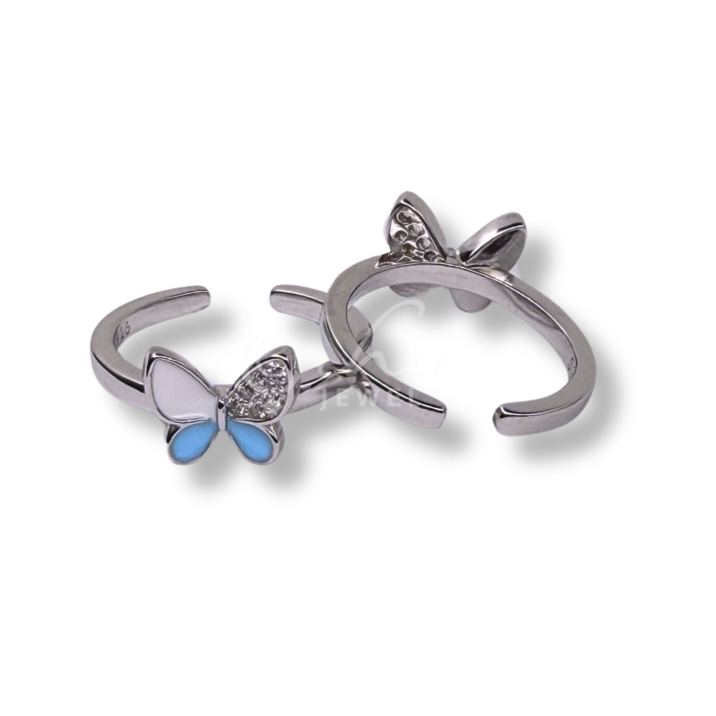 ORHU JEWEL 925 Sterling Silver Butterfly Toe Ring for Women | Adjustable Open Toe Ring | Blue Enamel CZ Design | Minimalist Foot Jewelry (Silver  Sky Blue Dream Wing)