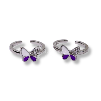 ORHU JEWEL 925 Sterling Silver Butterfly Toe Ring for Women | Adjustable Open Toe Ring | Blue Enamel CZ Design | Minimalist Foot Jewelry (Silver Purple Dream Wing)