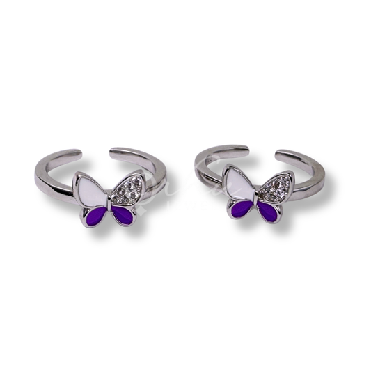 ORHU JEWEL 925 Sterling Silver Butterfly Toe Ring for Women | Adjustable Open Toe Ring | Blue Enamel CZ Design | Minimalist Foot Jewelry (Silver Purple Dream Wing)