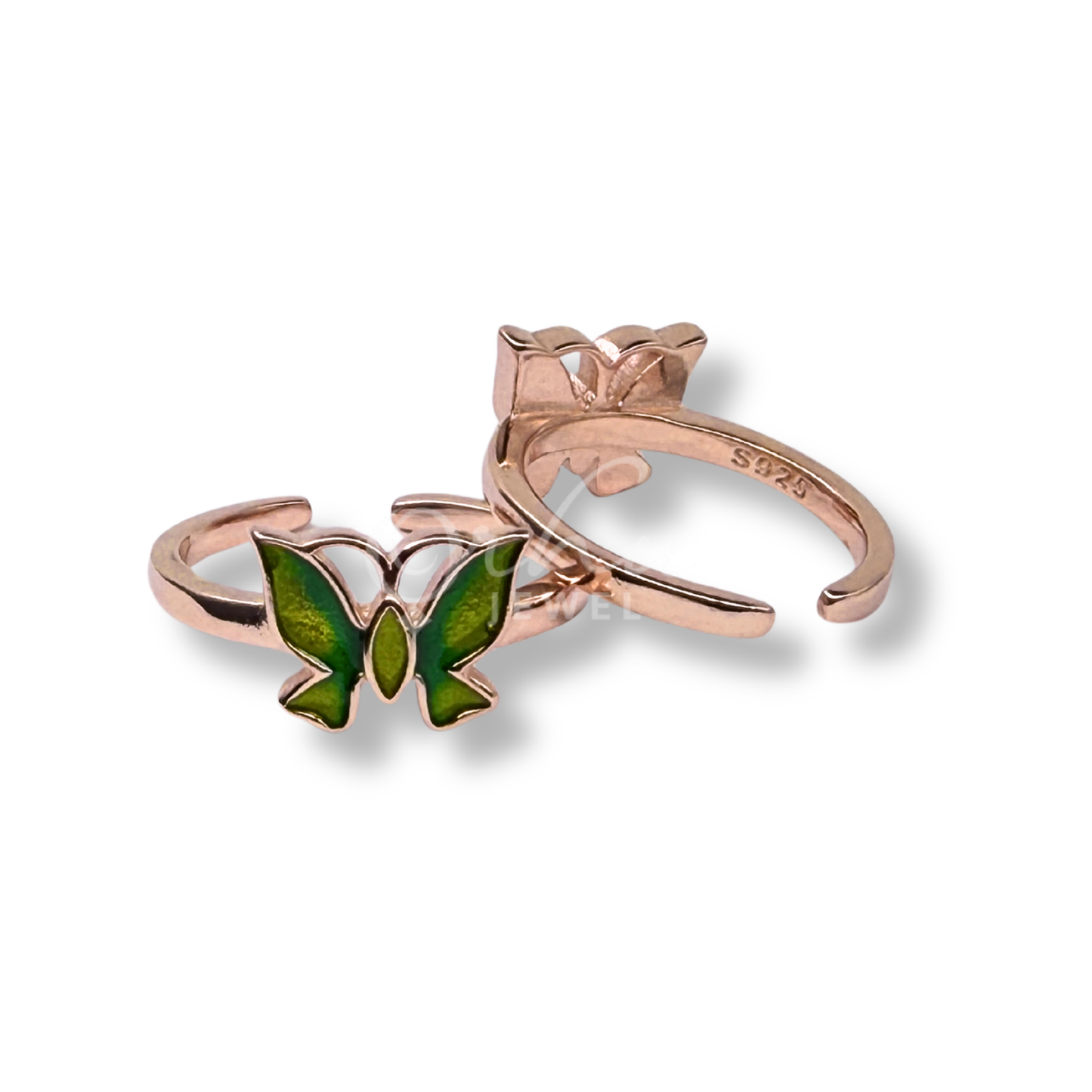 ORHU JEWEL 925 Sterling Silver Toe Ring for Women | Green Butterfly Adjustable Toe Ring with CZ | Open Band Minimal Foot Jewelry (Rose Gold Emerald Green Butterfly)