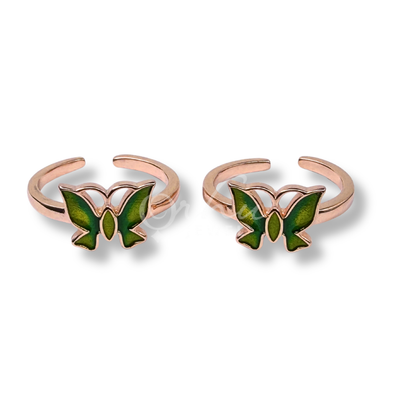 ORHU JEWEL 925 Sterling Silver Toe Ring for Women | Green Butterfly Adjustable Toe Ring with CZ | Open Band Minimal Foot Jewelry (Rose Gold Emerald Green Butterfly)