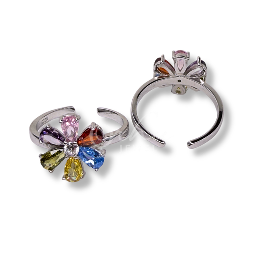 ORHU JEWEL 925 Sterling Silver Multicolor Floral Toe Ring for Women & Girls | Adjustable Rainbow Flower Bichiya | 925 Hallmarked