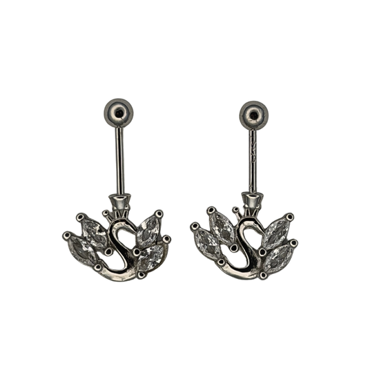 925 Sterling Silver Swan Design Bugadi with Sparkling Stones | Traditional Maharashtrian Ear Piercing Jewelry | Oxidized Silver Finish | Women Ethnic Jewelry