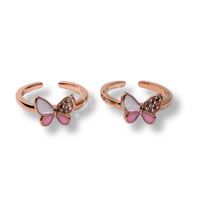 ORHU JEWEL 925 Sterling Silver Butterfly Toe Ring for Women | Adjustable Open Toe Ring | Blue Enamel CZ Design | Minimalist Foot Jewelry (Rose Gold Pink Dream Wing)