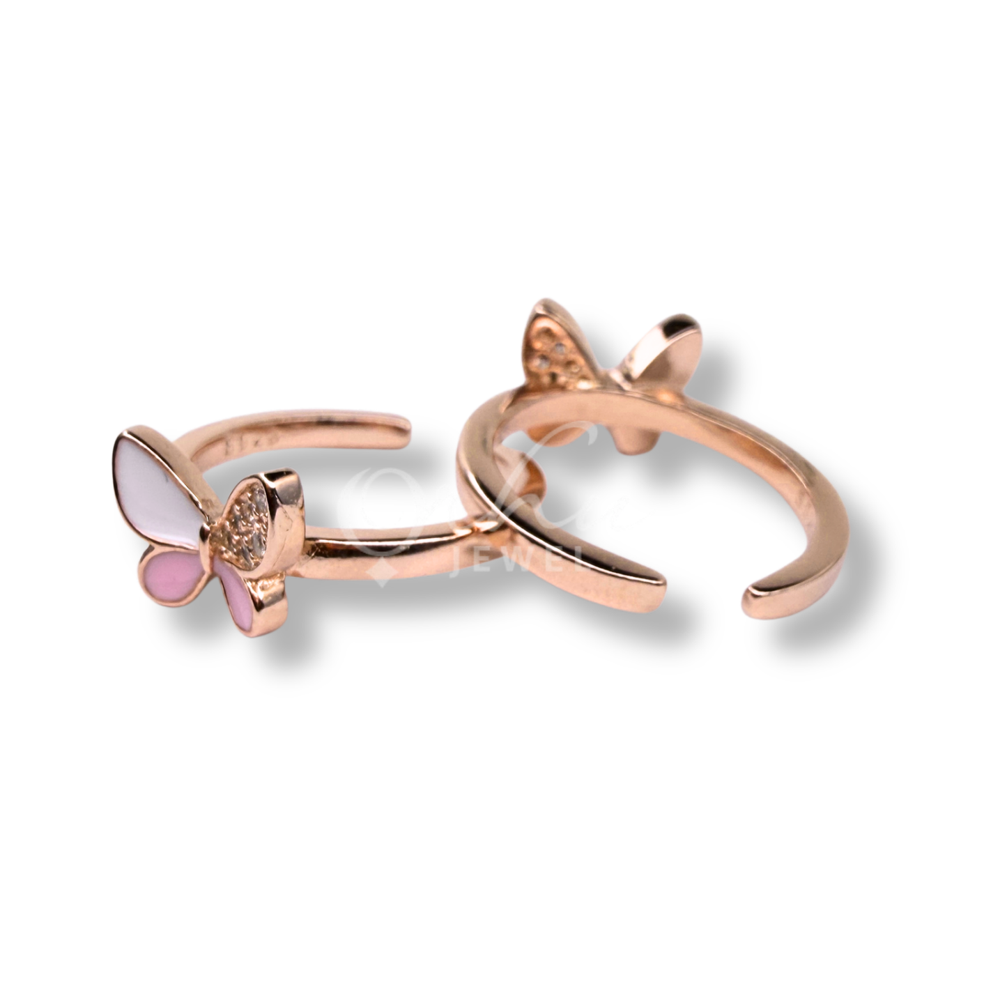 ORHU JEWEL 925 Sterling Silver Butterfly Toe Ring for Women | Adjustable Open Toe Ring | Blue Enamel CZ Design | Minimalist Foot Jewelry (Rose Gold Pink Dream Wing)