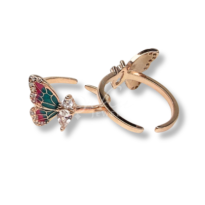 ORHU JEWEL 925 Sterling Silver Toe Ring for Women | Green Butterfly Adjustable Toe Ring with CZ | Open Band Minimal Foot Jewelry (Rose Gold Multi Colour Butterfly)