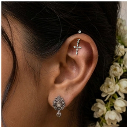 925 Sterling Silver  Bugadi Earrings for Women | Traditional Maharashtrian Ear Piercing Jewelry | CZ Diamond Studded Helix/Cartilage Earring | Hallmarked Fine Jewelry