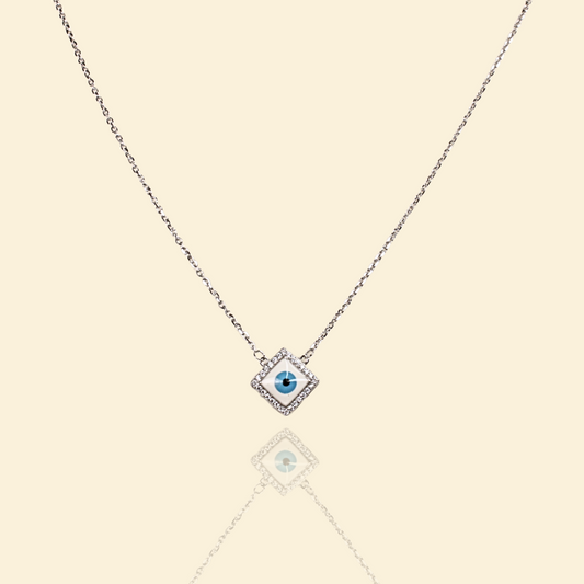 Silver Precious Square Evil Eye Pendant