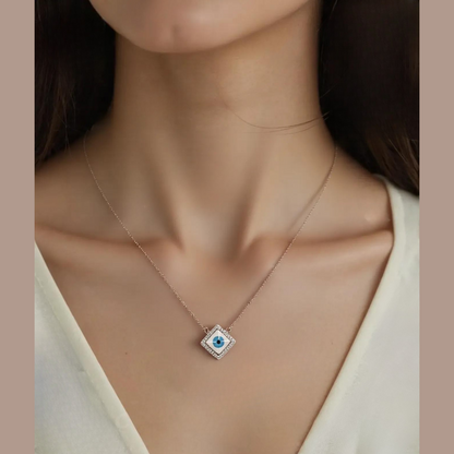 Silver Precious Square Evil Eye Pendant
