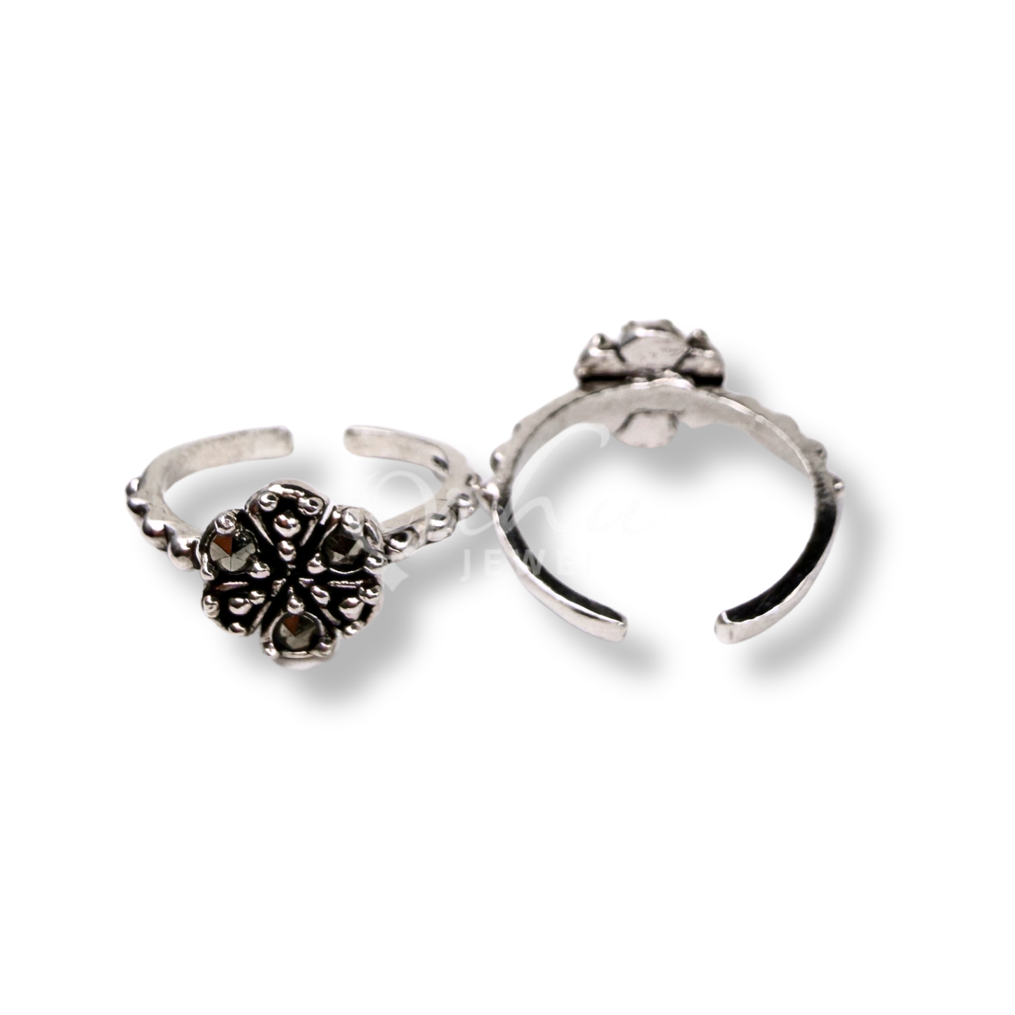 ORHU JEWEL 925 Hallmarked Sterling Silver Toe Rings for Women & Girls | Floral Oxidised Adjustable Bichiya | Traditional Antique Style Daily Wear Foot Ring Pair