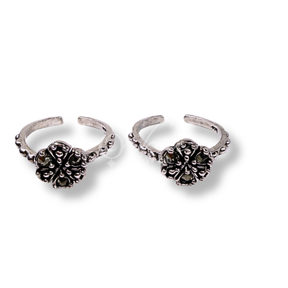 ORHU JEWEL 925 Hallmarked Sterling Silver Toe Rings for Women & Girls | Floral Oxidised Adjustable Bichiya | Traditional Antique Style Daily Wear Foot Ring Pair