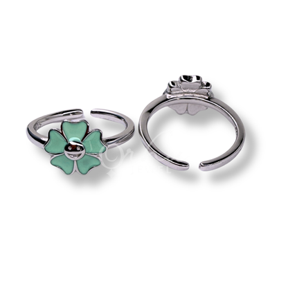 ORHU JEWEL 925 Sterling Silver Mint Green Floral Toe Ring for Women | Adjustable Cute Flower Bichiya | 925 Hallmarked Toe Ring