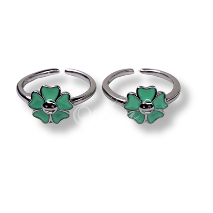ORHU JEWEL 925 Sterling Silver Mint Green Floral Toe Ring for Women | Adjustable Cute Flower Bichiya | 925 Hallmarked Toe Ring
