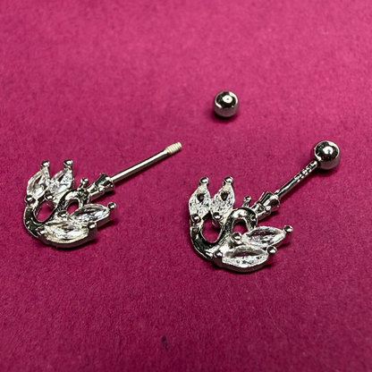 925 Sterling Silver Swan Design Bugadi with Sparkling Stones | Traditional Maharashtrian Ear Piercing Jewelry | Oxidized Silver Finish | Women Ethnic Jewelry