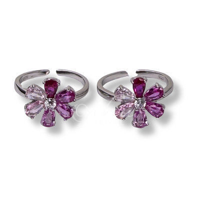 ORHU JEWEL 925 Sterling Silver Pink Crystal Flower Toe Ring for Women | Adjustable Floral Bichiya | 925 Hallmarked Toe Ring