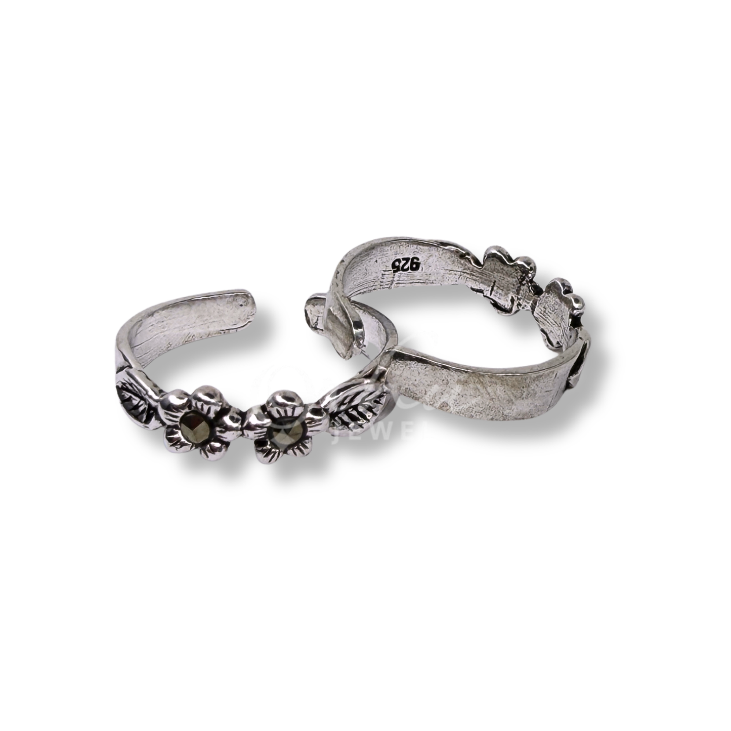 ORHU JEWEL 925 Sterling Silver Toe Rings for Women | Oxidised Flower Design | Adjustable Open Band Toe Ring | Traditional & Daily Wear | Hallmarked Silver