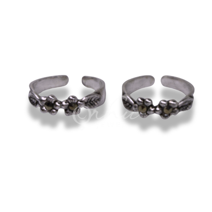 ORHU JEWEL 925 Sterling Silver Toe Rings for Women | Oxidised Flower Design | Adjustable Open Band Toe Ring | Traditional & Daily Wear | Hallmarked Silver