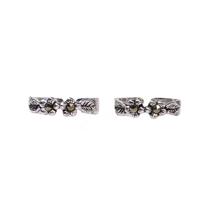 ORHU JEWEL 925 Sterling Silver Toe Rings for Women | Oxidised Flower Design | Adjustable Open Band Toe Ring | Traditional & Daily Wear | Hallmarked Silver