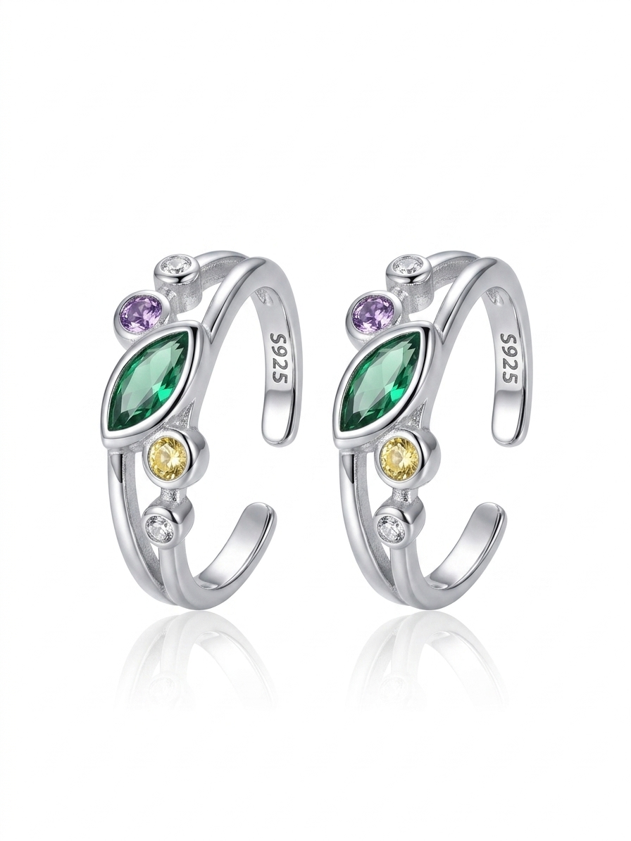 Orhu Jewel 925 Hallmarked Sterling Silver Adjustable Toe Ring for Women Stone Elegant Open Band Minimalist Foot Toe RingRing