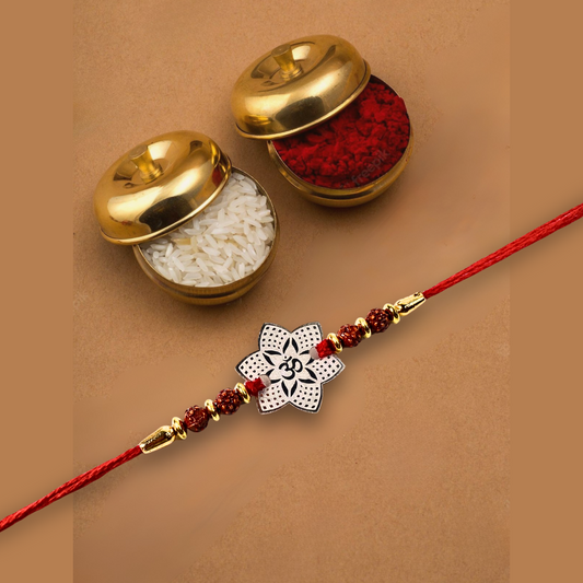 Om Lotus Premium Silver Rakhi