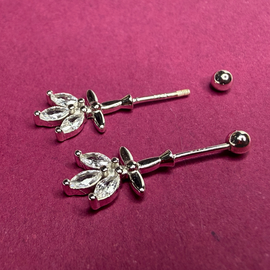 925 Sterling Silver Leaves Bugadi Earrings for Women | Traditional Maharashtrian Ear Piercing Jewelry | CZ Diamond Studded Helix/Cartilage Earring | Hallmarked Fine Jewelry