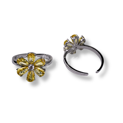ORHU JEWEL 925 Sterling Silver Yellow Flower Toe Ring for Women & Girls | Adjustable Floral Bichiya | 925 Hallmarked Silver Toe Ring