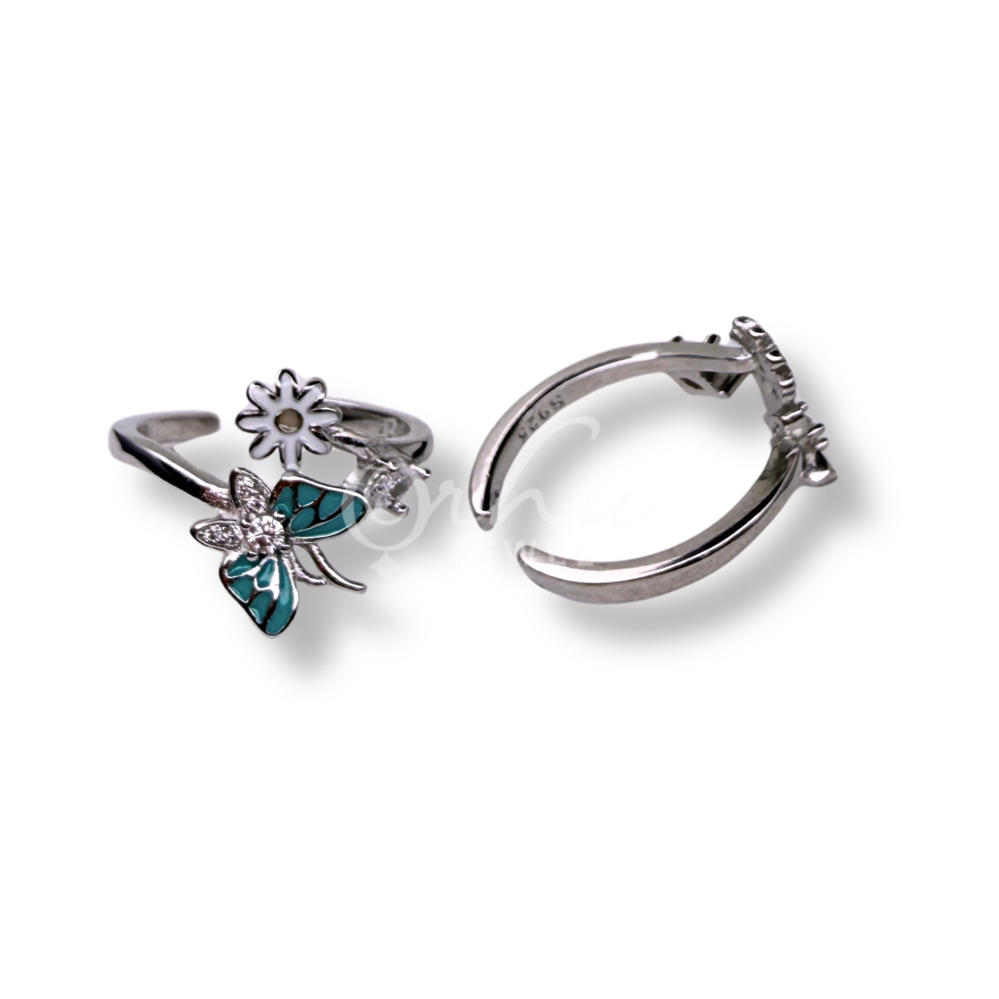 ORHU JEWEL 925 Sterling Silver Hallmarked Toe Ring for Women | Rose Gold Butterfly & Daisy Floral Enamel Toe Ring | Adjustable Designer Bichiya