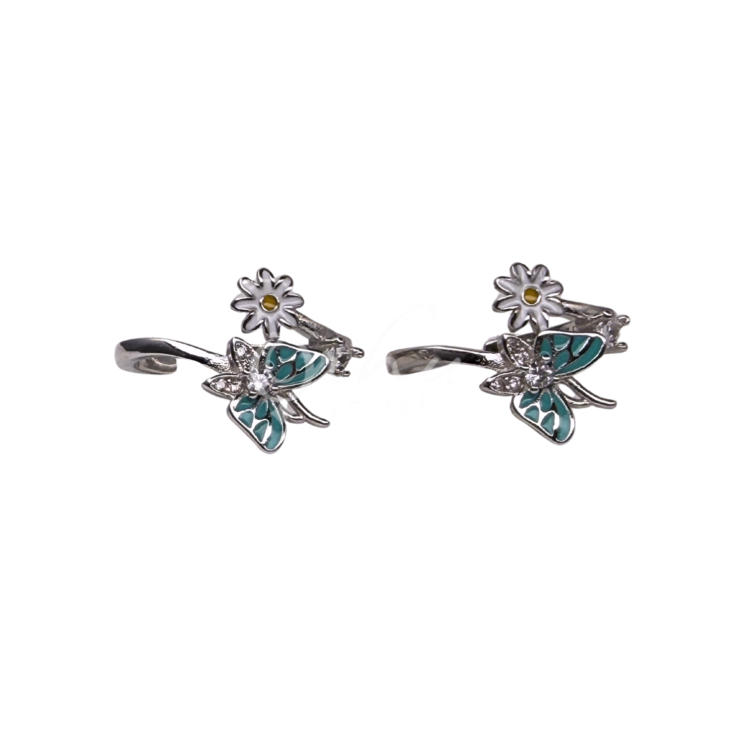 ORHU JEWEL 925 Sterling Silver Hallmarked Toe Ring for Women | Rose Gold Butterfly & Daisy Floral Enamel Toe Ring | Adjustable Designer Bichiya