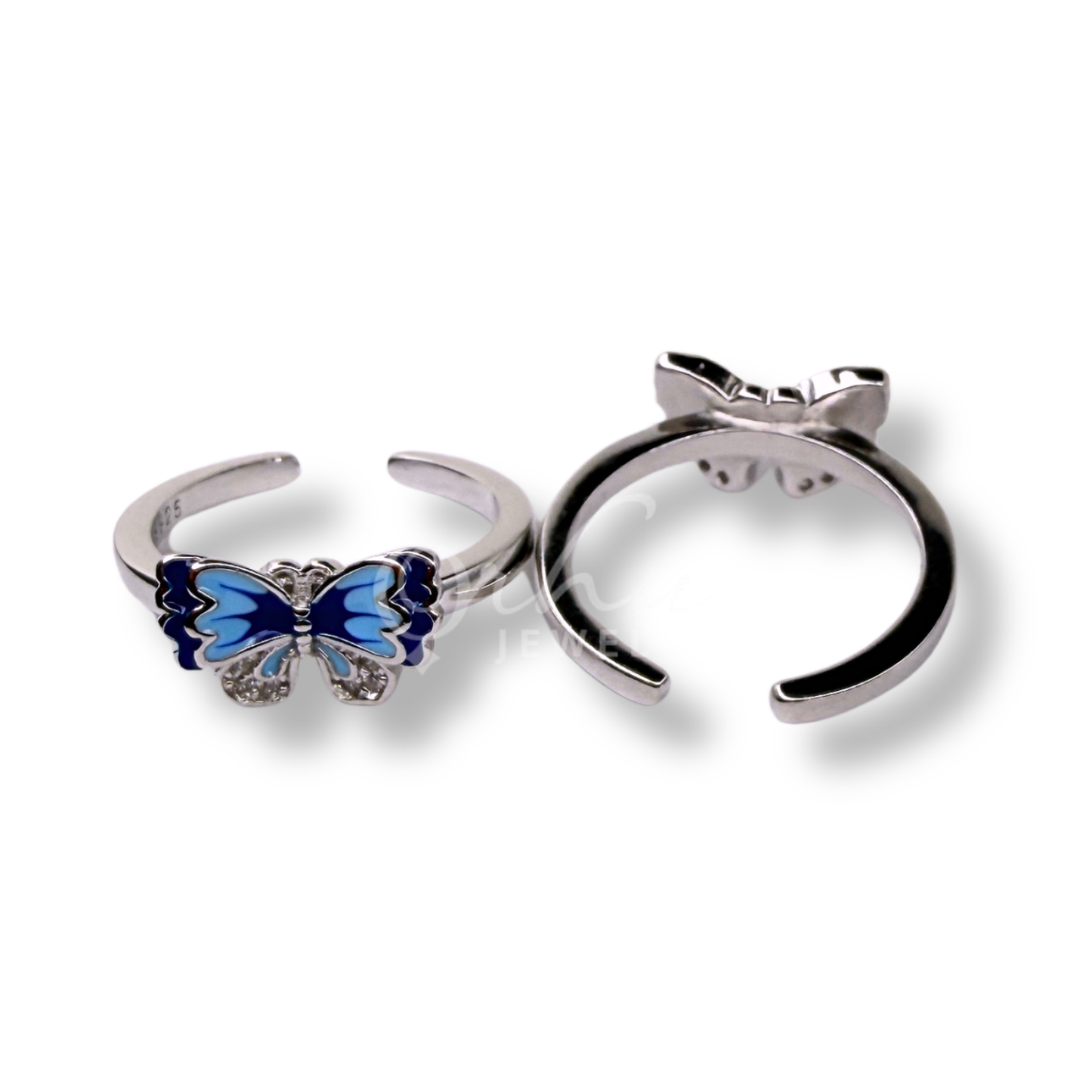 ORHU JEWEL 925 Sterling Silver Butterfly Toe Ring for Women | Adjustable Open Toe Ring | Blue Enamel CZ Design | Minimalist Foot Jewelry