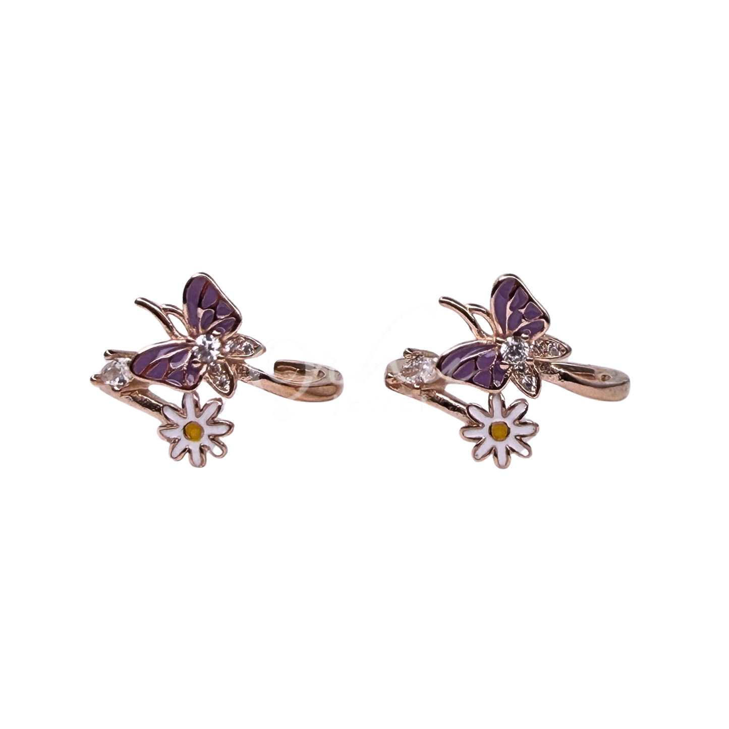 ORHU JEWEL 925 Sterling Silver Hallmarked Toe Ring for Women | Rose Gold Butterfly & Daisy Floral Enamel Toe Ring | Adjustable Designer Bichiya