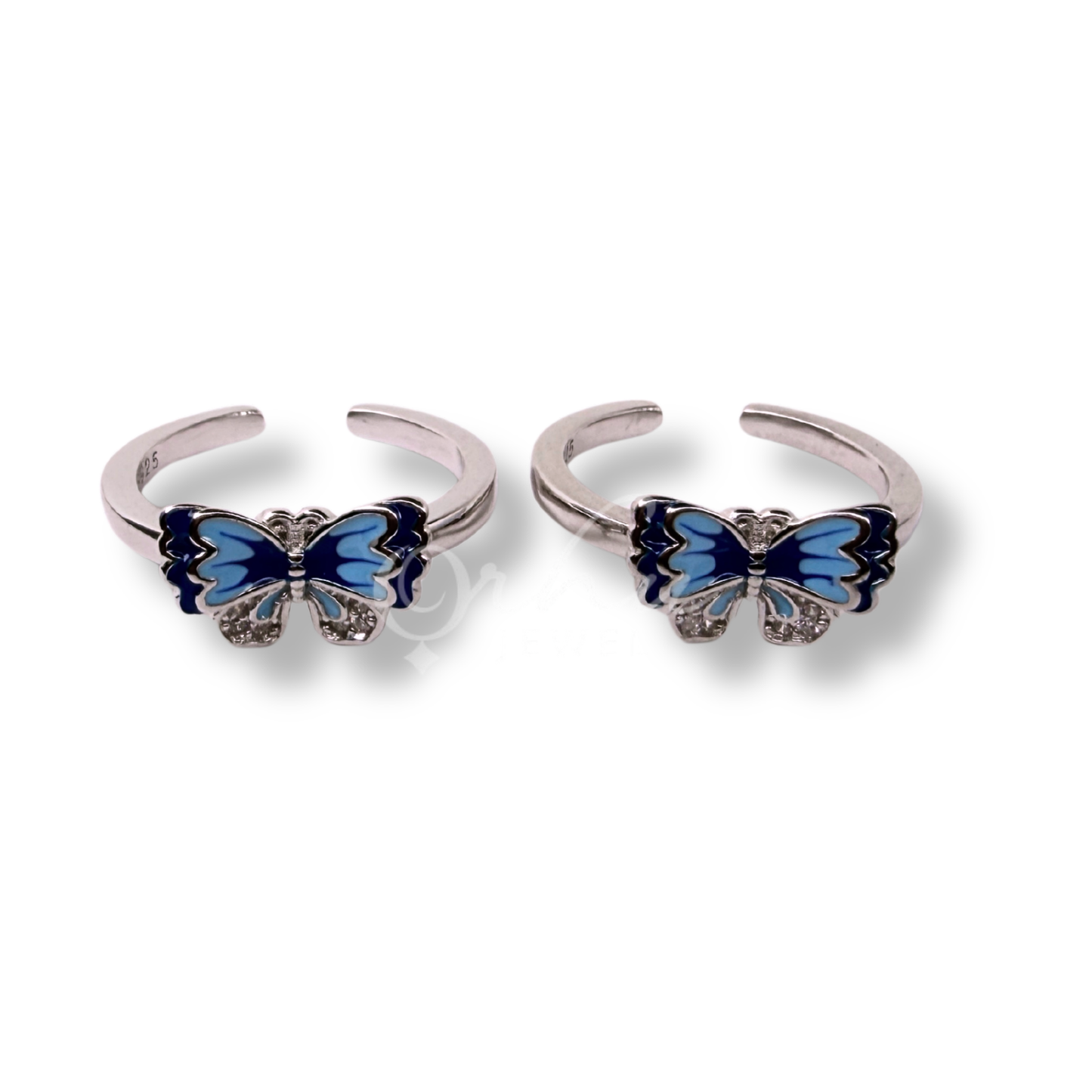 ORHU JEWEL 925 Sterling Silver Butterfly Toe Ring for Women | Adjustable Open Toe Ring | Blue Enamel CZ Design | Minimalist Foot Jewelry