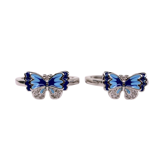 ORHU JEWEL 925 Sterling Silver Butterfly Toe Ring for Women | Adjustable Open Toe Ring | Blue Enamel CZ Design | Minimalist Foot Jewelry