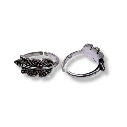 ORHU JEWEL 925 Sterling Silver Toe Rings for Women | Oxidised Leaf Design | Adjustable Open Band Toe Ring | Traditional & Daily Wear | Hallmarked Silver