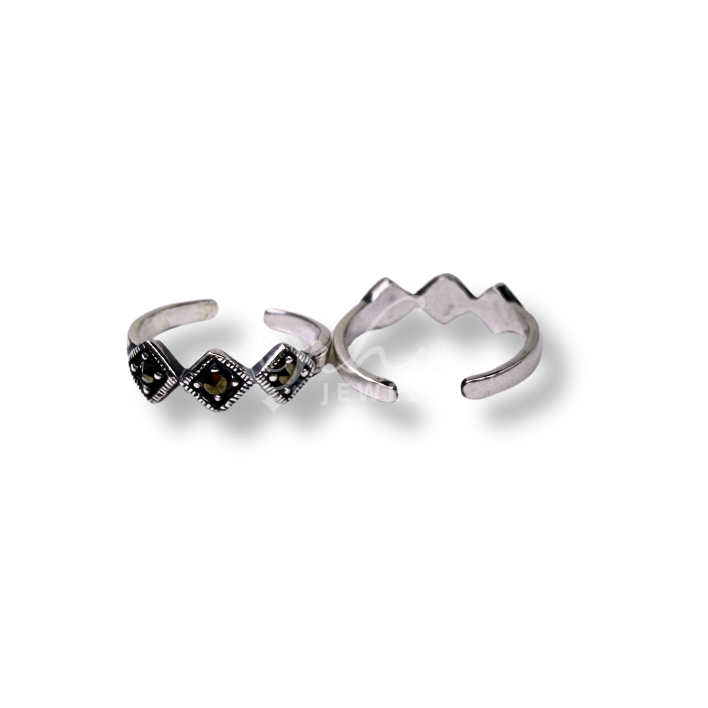 ORHU JEWEL 925 Sterling Silver Toe Rings for Women | Oxidised Square Stone Design | Adjustable Open Band Toe Ring | Traditional & Daily Wear | Hallmarked Silver