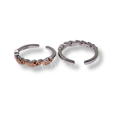 ORHU JEWEL 925 Sterling Silver Hallmarked Toe Ring for Women | Adjustable Designer Bichiya | Dual Tone Floral Engraved Open Band Toe Ring | Traditional & Daily Wear Foot Jewelry (Beaded Floral Rose Gold Toe Ring)